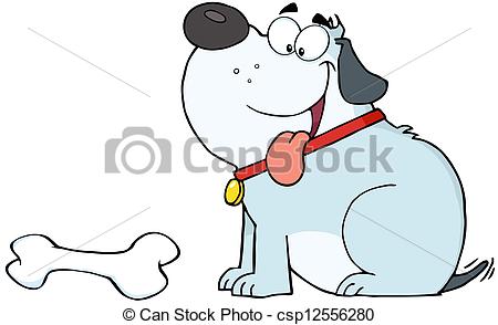 450x294 Happy Gray Fat Dog With Bone Cartoon Character Vector