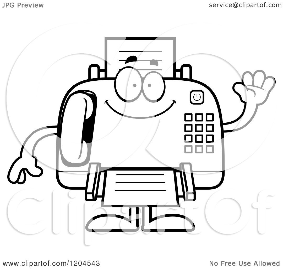 1080x1024 Cartoon Of A Black And White Waving Fax Machine