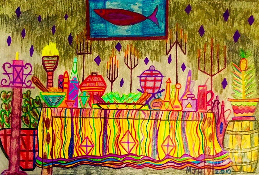 900x608 The Feast Drawing By Mjh Creole Primitive