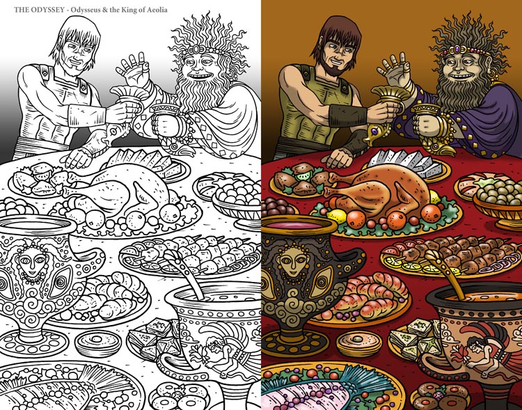 750x589 The King Of Aeolia's Feast Line Drawing And Color Versions