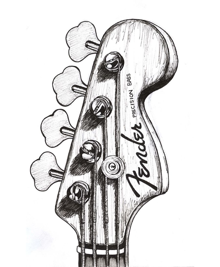 900x1090 Fender Precision Bass Drawing Guitar And Music Art