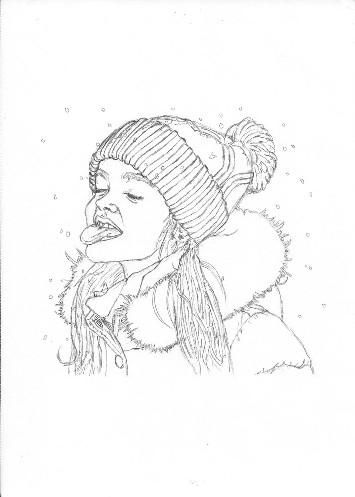 714x1000 How To Draw A Child Catching Snowflakes With Her Tongue Let'S