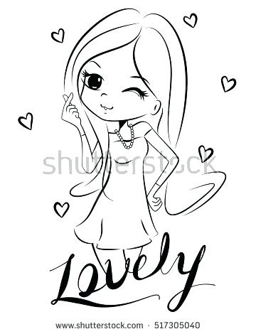 360x470 Finger Coloring Page Outline Teenage Girl Making Heart Sign
