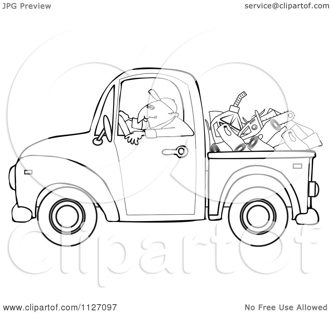 1080x1024 Cartoon Of An Outlined Worker Driving A Truck With Firewood