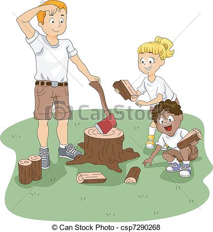 431x470 Illustration Of Kids Gathering Firewood Vector