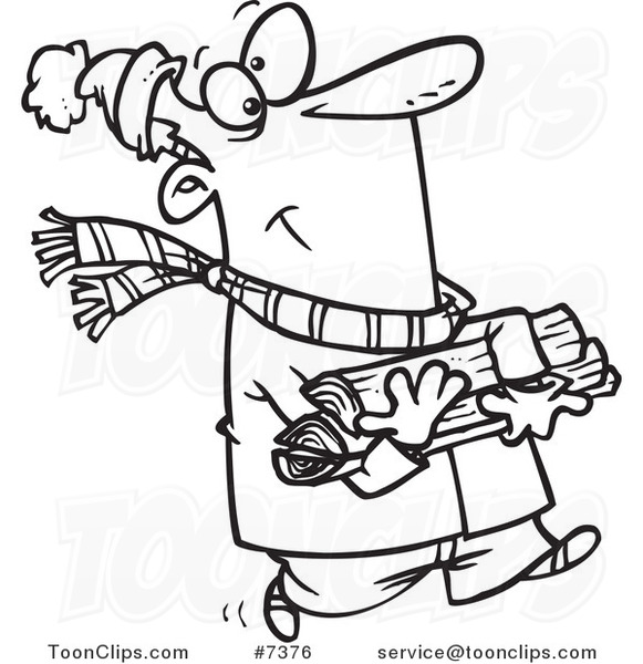 581x600 Cartoon Black And White Line Drawing Of A Winter Guy Carrying