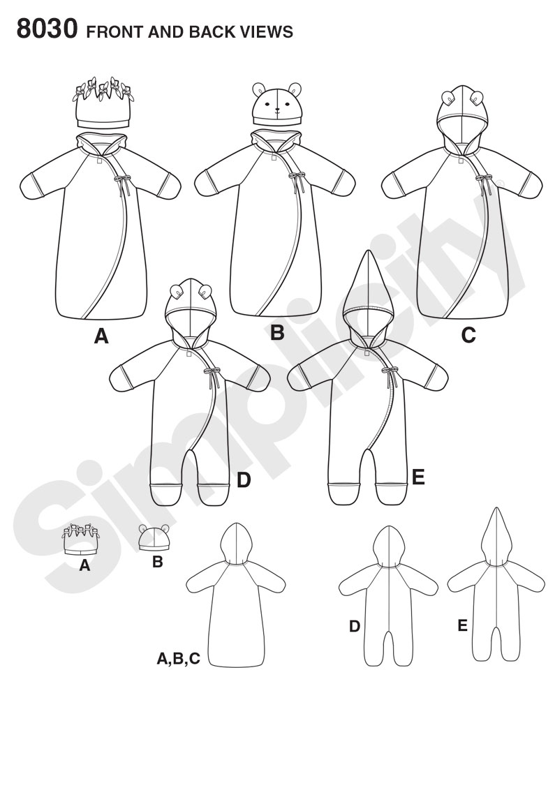 795x1142 Simplicity 8030 Fleece Baby Buntings And Hats