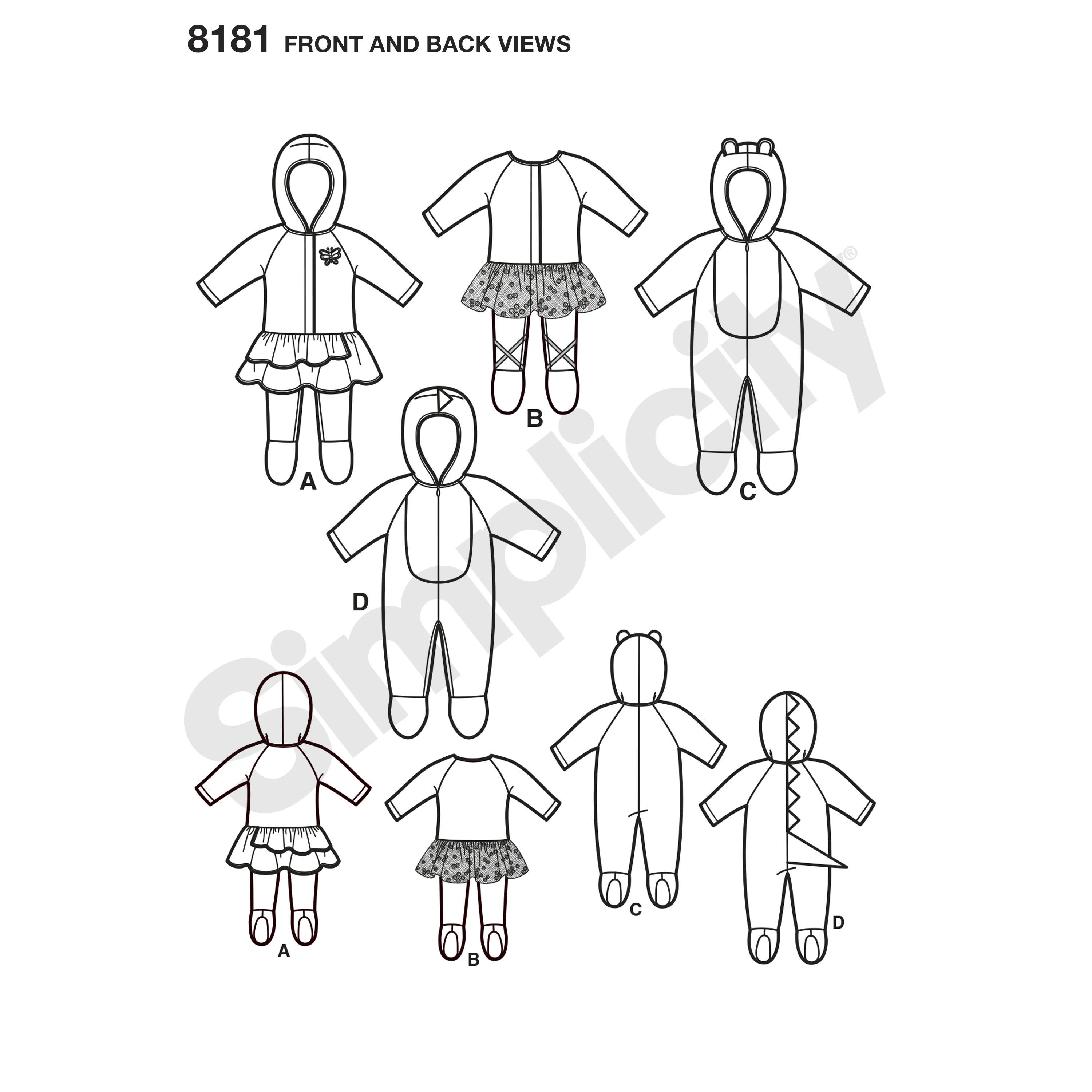 3000x3000 Simplicity 8181 Babies' Knit And Fleece Rompers