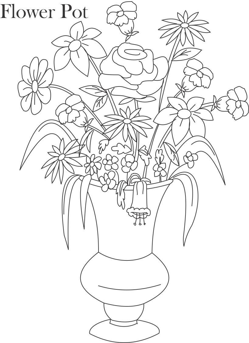 819x1126 Flowers In Pot Drawing Step By Step Flower Pot Coloring Printable
