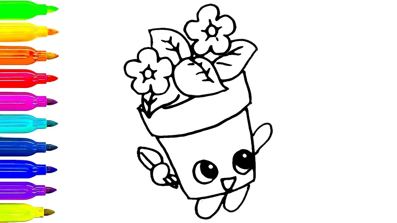 1280x720 Flower Pot Drawing And Coloring For Kids How To Draw Learn