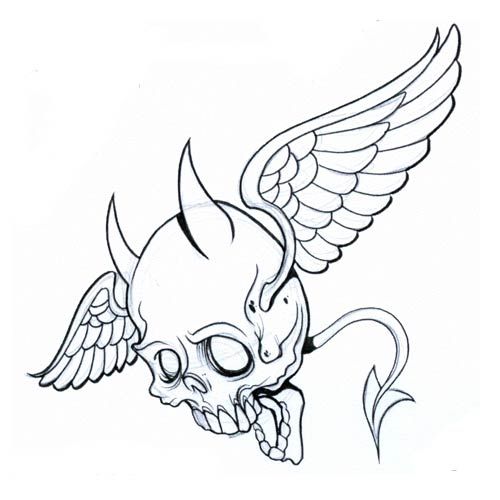 500x500 Skeleton Art Of Big Cats Flying Devil Skull Devil Tattoo Design