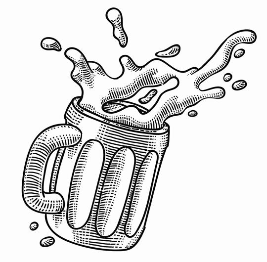 540x530 Engraved Beer Mug With Foam Splash Isolated On White Background