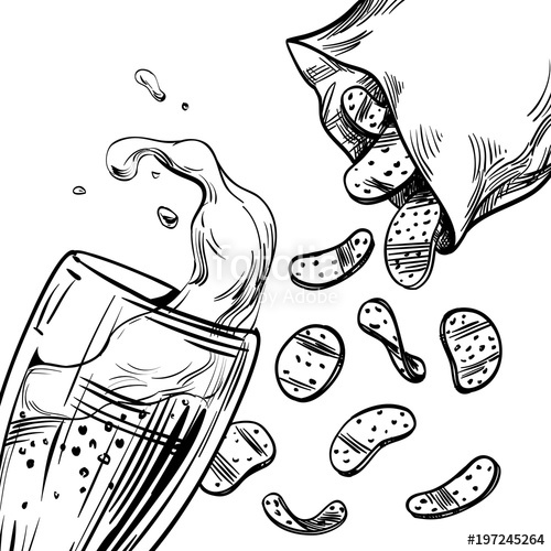 500x500 Beer Glass With A Foam Splash And Snacks, Chips That Poured