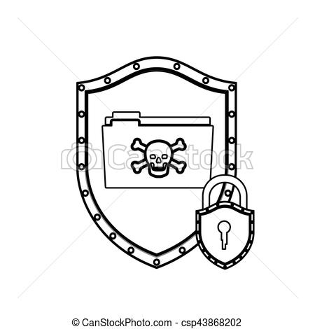 450x470 Monochrome Silhouette With Shield With Folder Virus And Vector