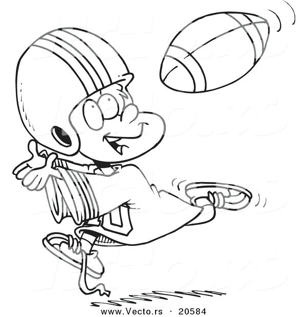 600x620 Vector Of A Cartoon Boy Catching A Football Coloring Page Outline
