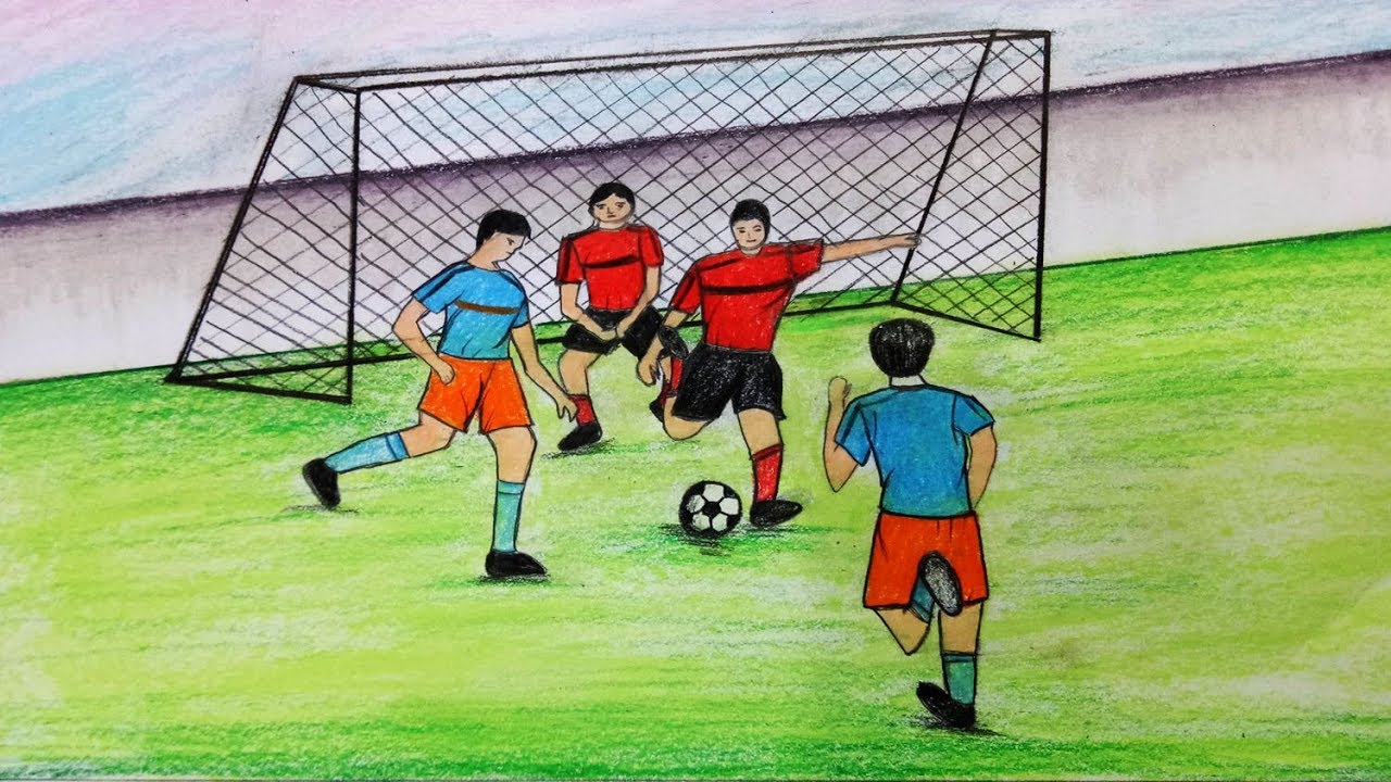 1280x720 How To Draw Scenery Of Playing Football.step By Step(Easy Draw