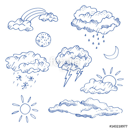 500x500 Weather Forecast Icons, Freehand Drawing. Sketch, Vector