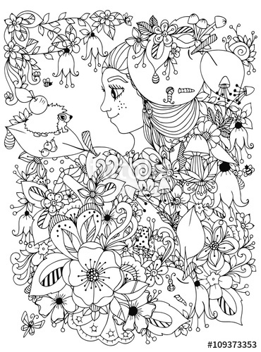 370x500 Vector Illustration Zentangl Girl Freckles In Flowers