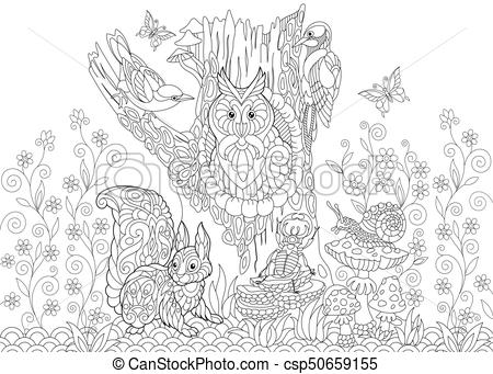 450x341 Zentangle Stylized Forest Animals. Coloring Page Of Forest