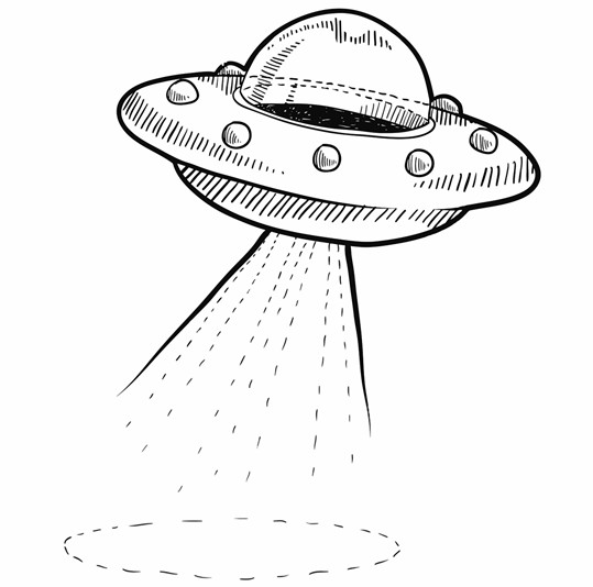 539x534 Doodle Style Retro Ufo Or Alien Flying Saucer In Format Printable