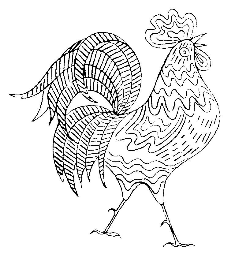768x843 Line drawings of birds Roosters Roosters