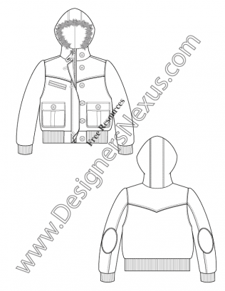 316x409 V17 Fur Hooded Bubble Jacket Fashion Technical Drawing Art