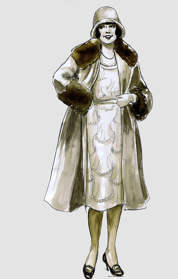 577x900 Flapper Fur Coat Drawing By Mel Thompson