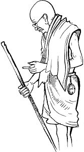 167x301 Pen And Ink Drawing Of Mahatma Gandhi Sitting Behind A Spinning