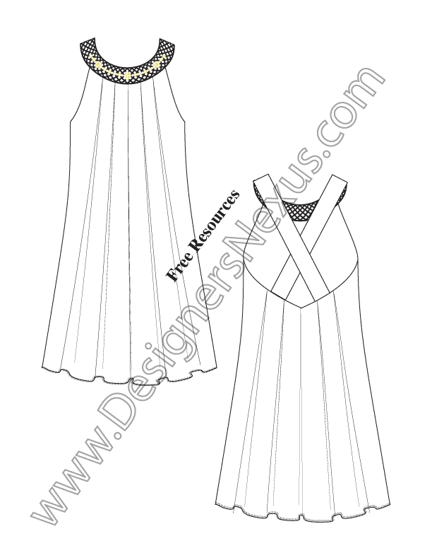 612x792 Inverted Pleat Tent Dress V15 Fashion Technical Drawing