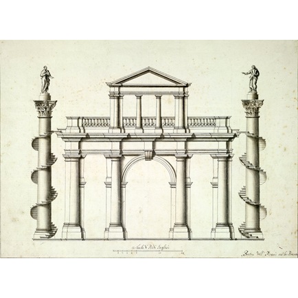 434x434 Elevation Of A Garden Gateway Featuring A Belvedere And Two Large