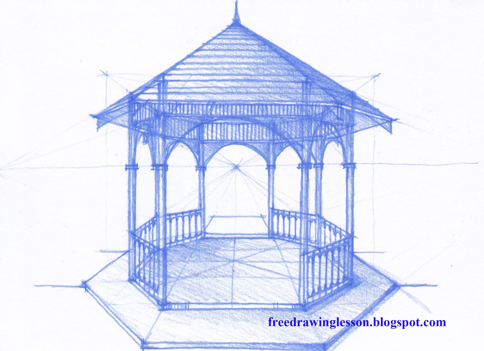 1600x1162 How To Draw A Gazebo Learn To Draw