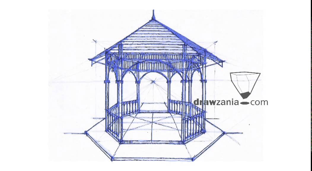 1052x576 Perspective Drawing 094 Draw A Gazebo