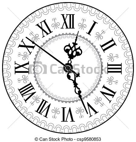 450x470 Antique Fireplace Clock Drawing