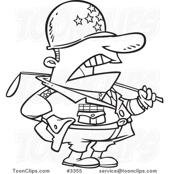 581x600 Cartoon Black And White Line Drawing Of A Tough Military General