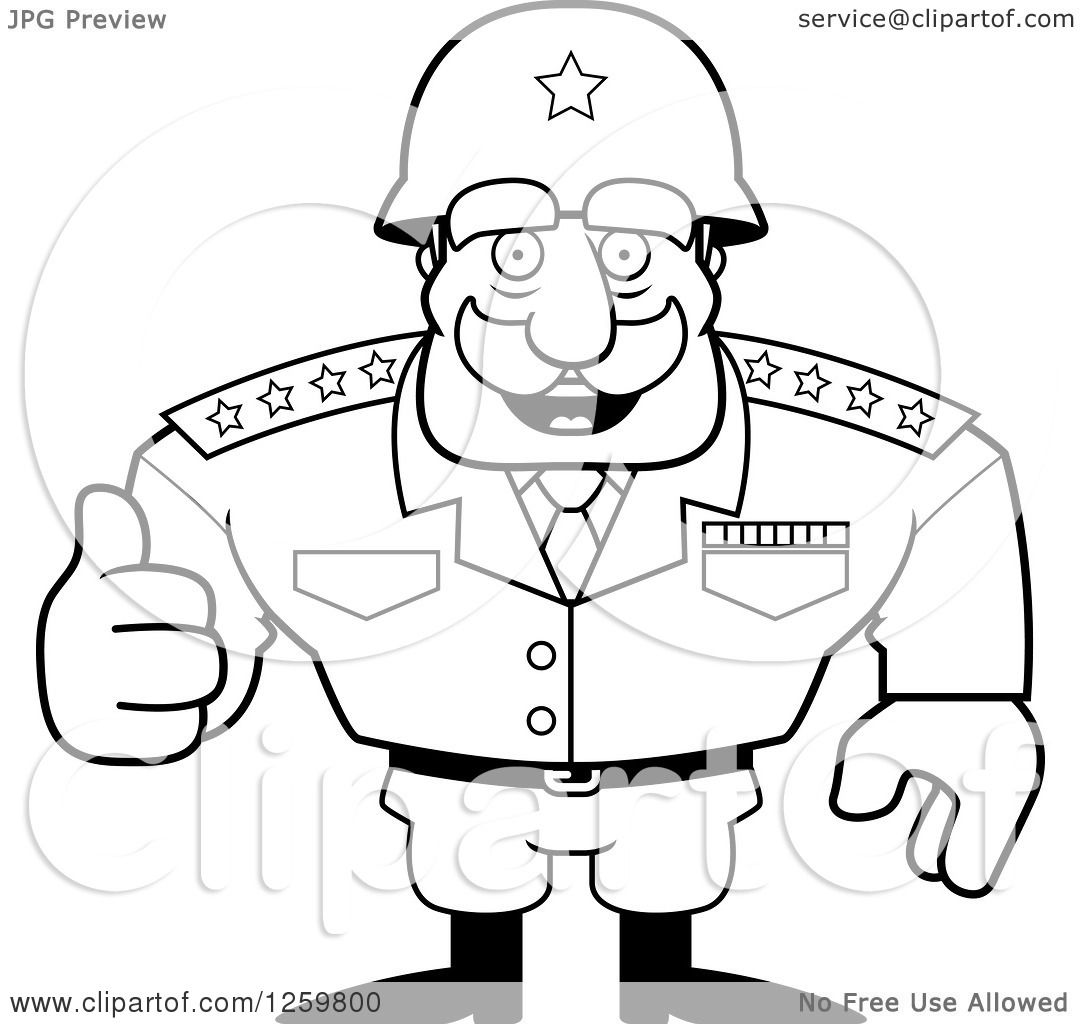 1080x1024 Clipart Of A Black And White Army General Man Holding A Thumb Up