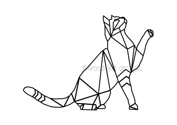 570x403 Geometric Cat Print Instant Download Wire Cat Triangular