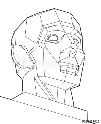 406x500 Geometric Chopped Human Head, Gray Lines Face On White Background