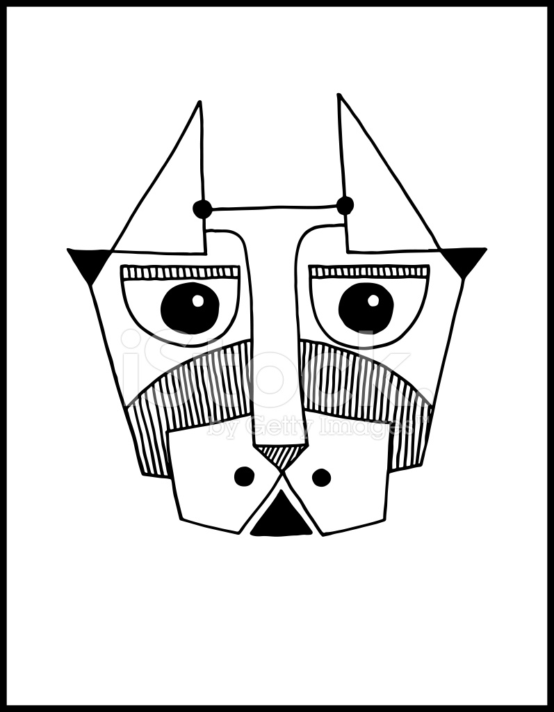 797x1024 Unusual Hand Draw Illustration With A Head Of Dog Face Stock