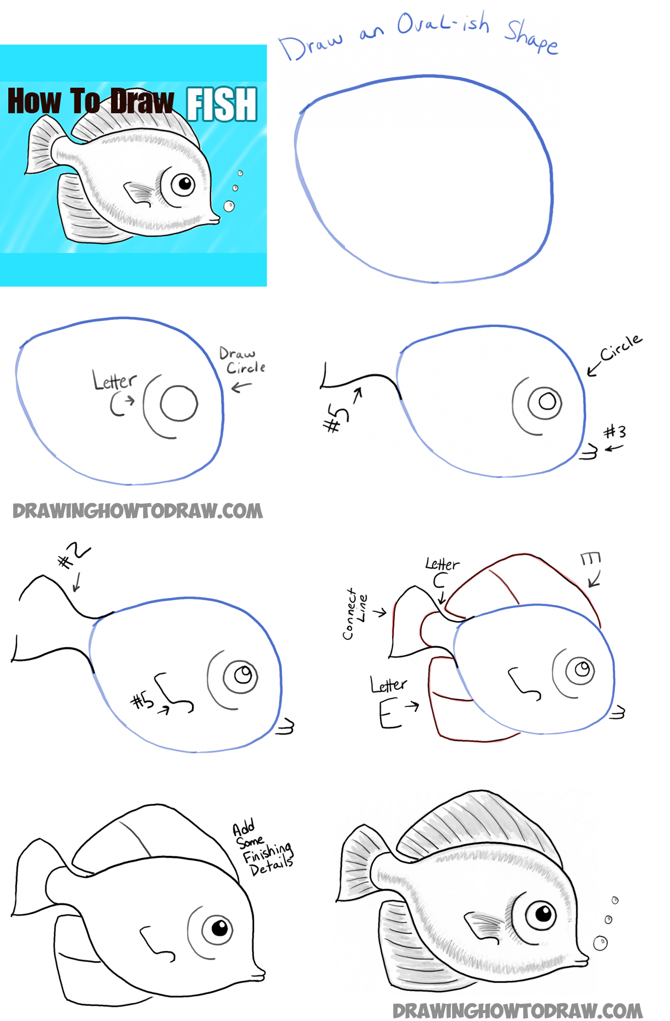 1368x2084 How To Draw A Cute Fish Cartoon With Simple Steps For Kids