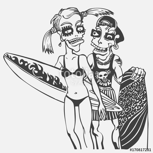 500x500 Guy And Girl With Boards For Water Sports. Cartoon Style Stock