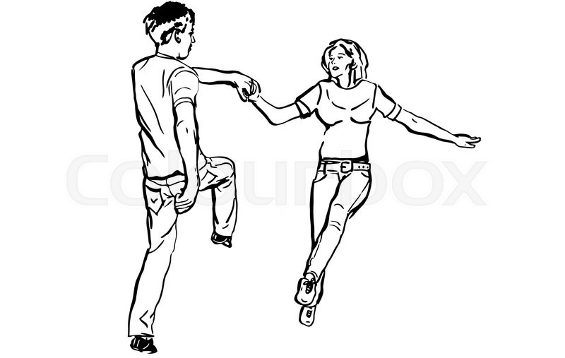 800x507 Black And White Vector Sketch Of A Guy With A Girl Dancing Rock N