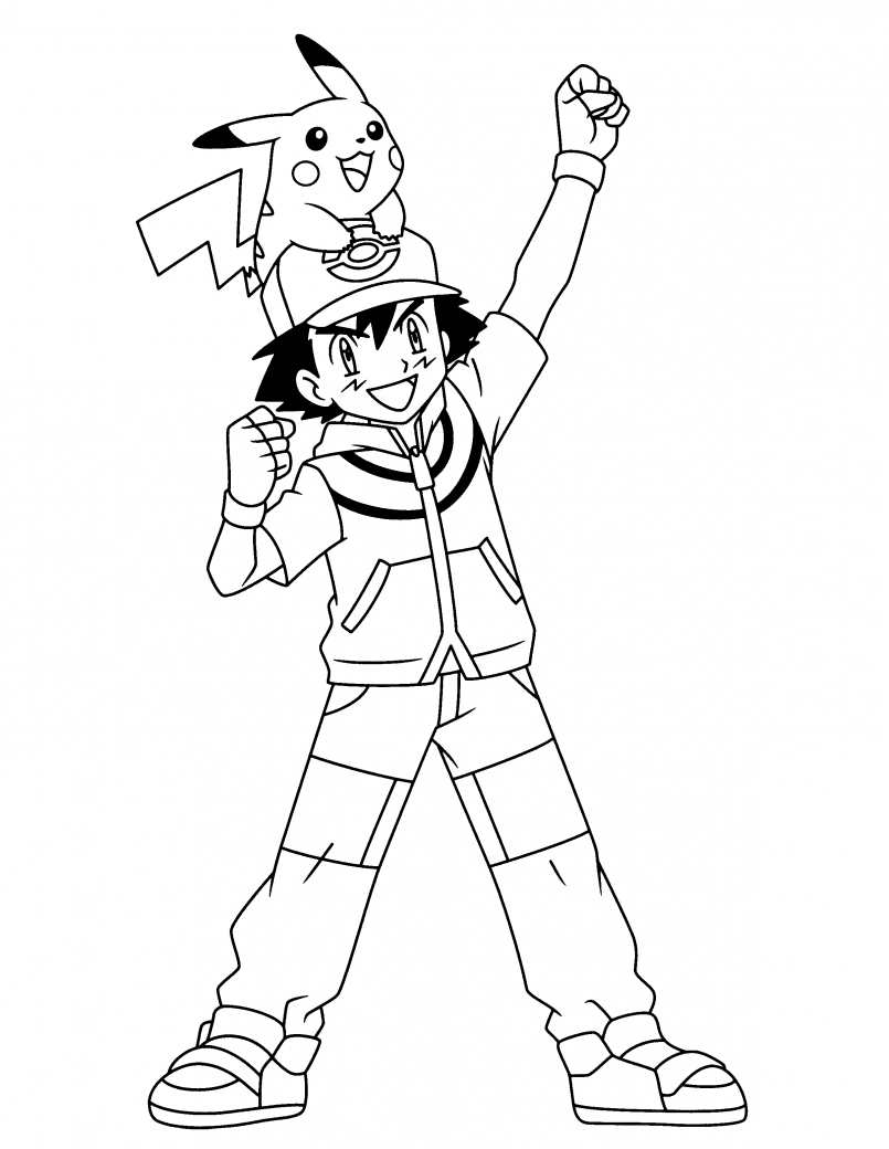 805x1040 Pokemon Ash And Pikachu Coloring Pages Color Your Drawing Give