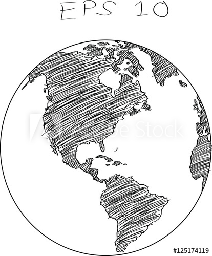 414x500 World Map Globe Vector Line Sketch Up Illustrator, Eps 10.