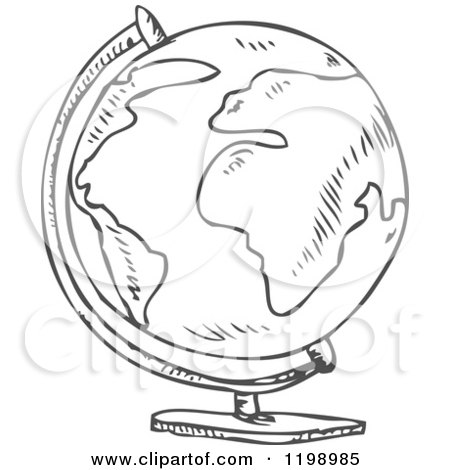 450x470 Cartoon Of A Black And White Desk Globe Doodle Sketch