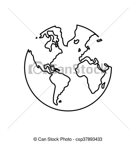 450x470 Black Line Earth Globe , Vector Illustration Over White Background