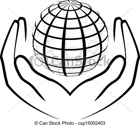 450x404 Vector Illustration Of Hands Holding A Globe Vector Clipart