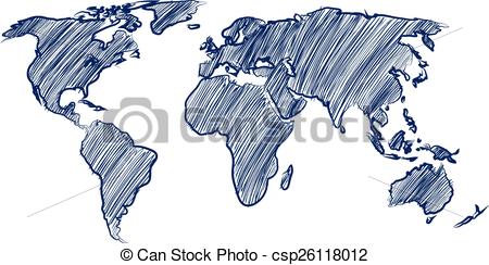 450x244 World Map Globe Hand Drawn Vector Illustration.