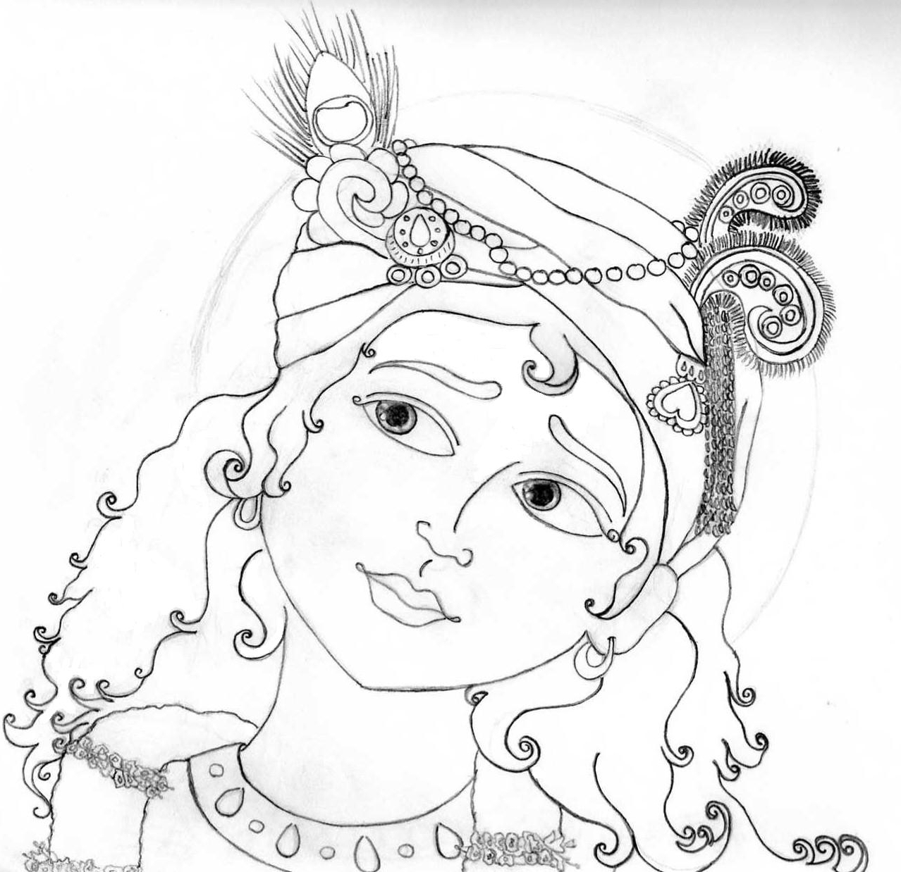 1278x1238 Lord Krishna Pencil Sketches A Mythology Blog
