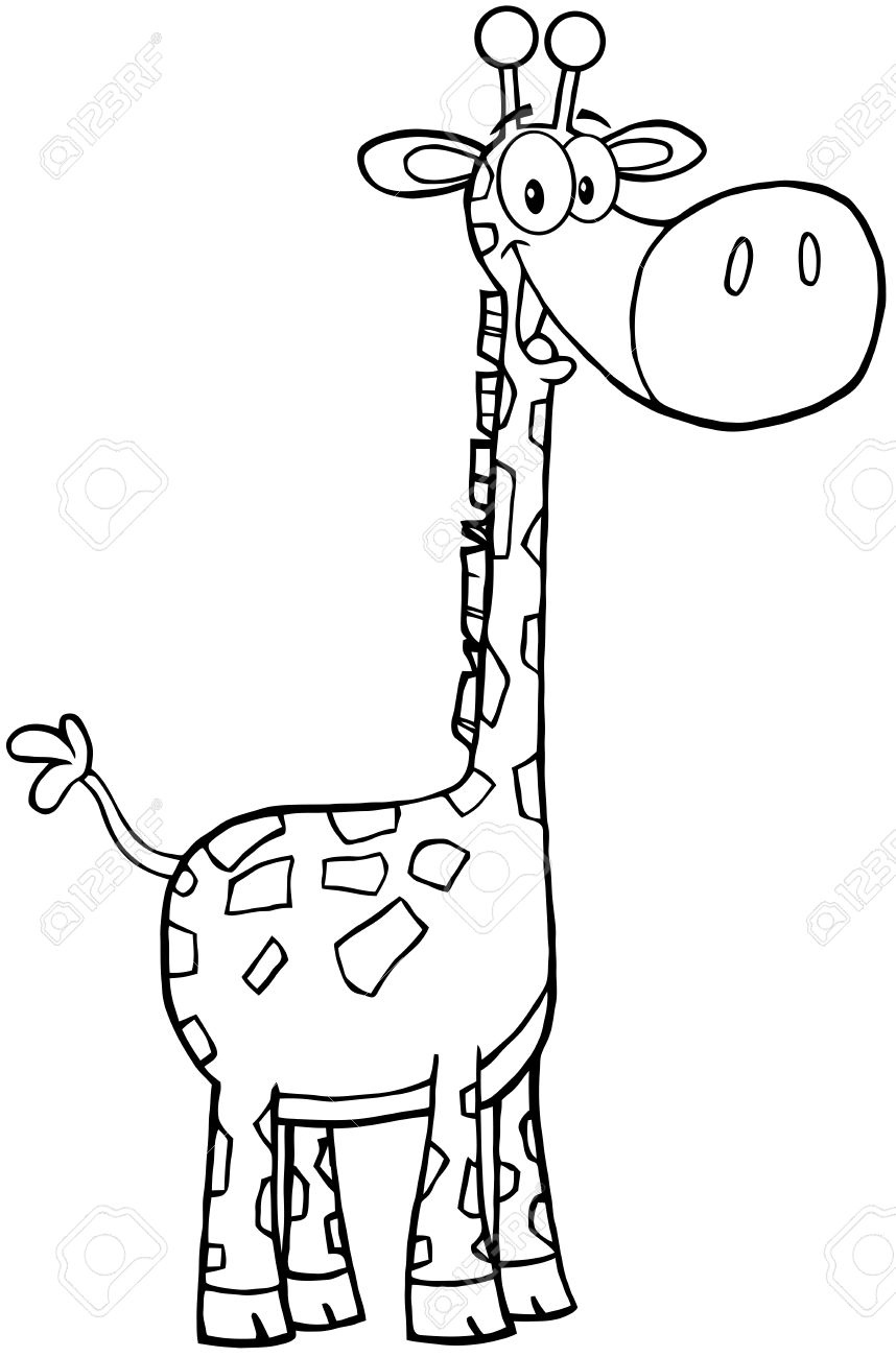 858x1300 Giraffe Cartoon Drawing Outlined Giraffe Cartoon Mascot Character