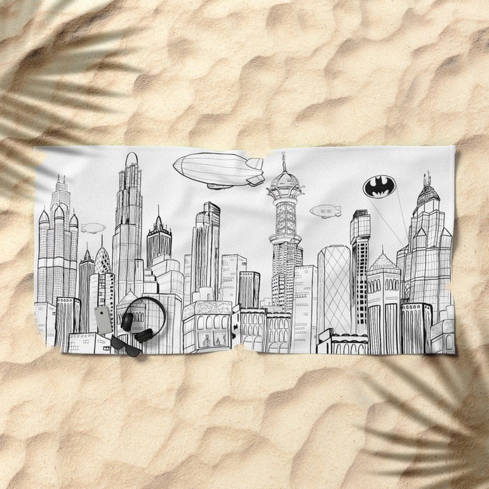 700x700 Gotham City Skyline Beach Towel By Charoden Society6